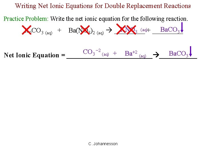 Writing Net Ionic Equations for Double Replacement Reactions Practice Problem: Write the net ionic