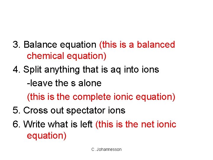 3. Balance equation (this is a balanced chemical equation) 4. Split anything that is