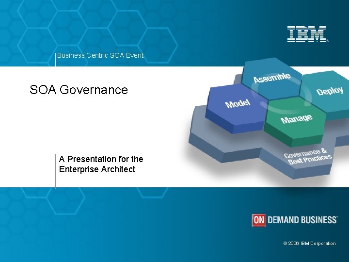 Business Centric SOA Event SOA Governance A Presentation for the Enterprise Architect © 2006