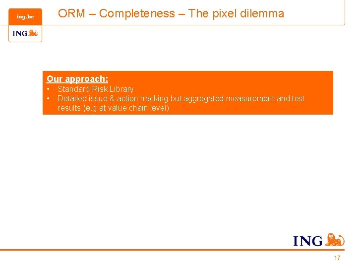 ORM – Completeness – The pixel dilemma Our approach: • • Standard Risk Library