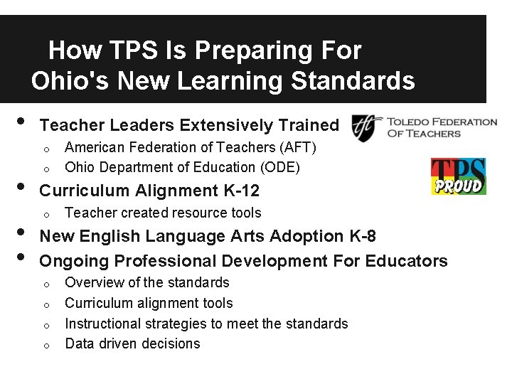 How TPS Is Preparing For Ohio's New Learning Standards • Teacher Leaders Extensively Trained