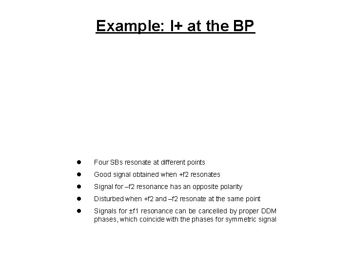 Example: l+ at the BP l Four SBs resonate at different points l Good