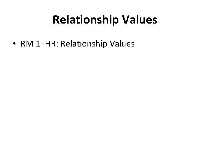 Relationship Values • RM 1–HR: Relationship Values 