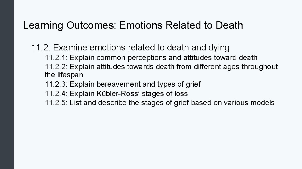 Learning Outcomes: Emotions Related to Death 11. 2: Examine emotions related to death and