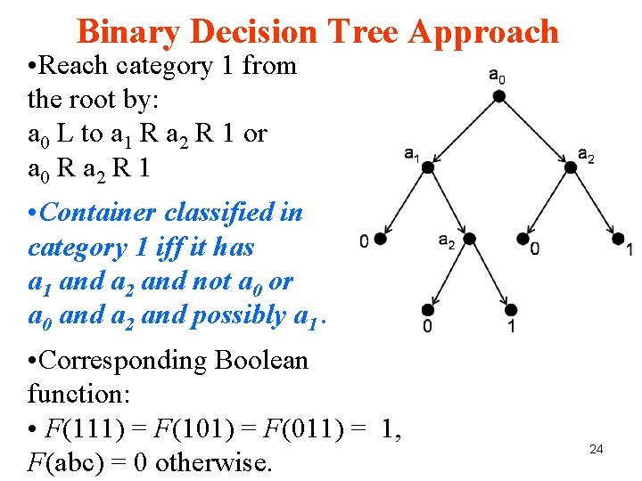 Binary Decision Tree Approach • Reach category 1 from the root by: a 0 Binary Decision Tree Approach • Reach category 1 from the root by: a 0