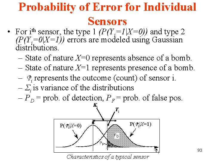 Probability of Error for Individual Sensors • For ith sensor, the type 1 (P(Yi=1|X=0)) Probability of Error for Individual Sensors • For ith sensor, the type 1 (P(Yi=1|X=0))