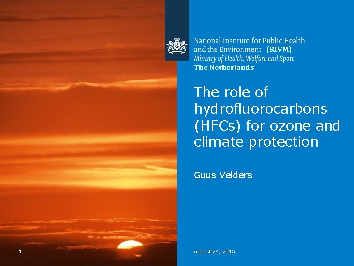 (RIVM) The Netherlands The role of hydrofluorocarbons (HFCs) for ozone and climate protection Guus