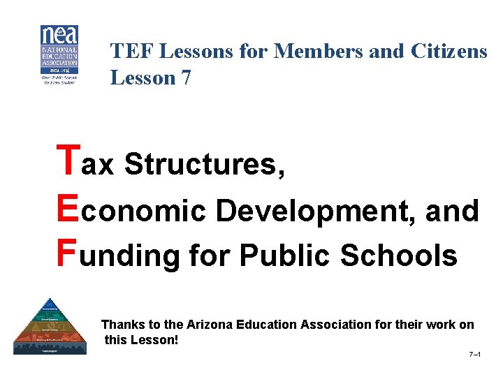 TEF Lessons for Members and Citizens Lesson 7 Tax Structures, Economic Development, and Funding