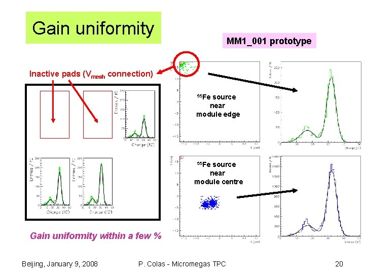 Gain uniformity MM 1_001 prototype Inactive pads (Vmesh connection) 55 Fe source near module