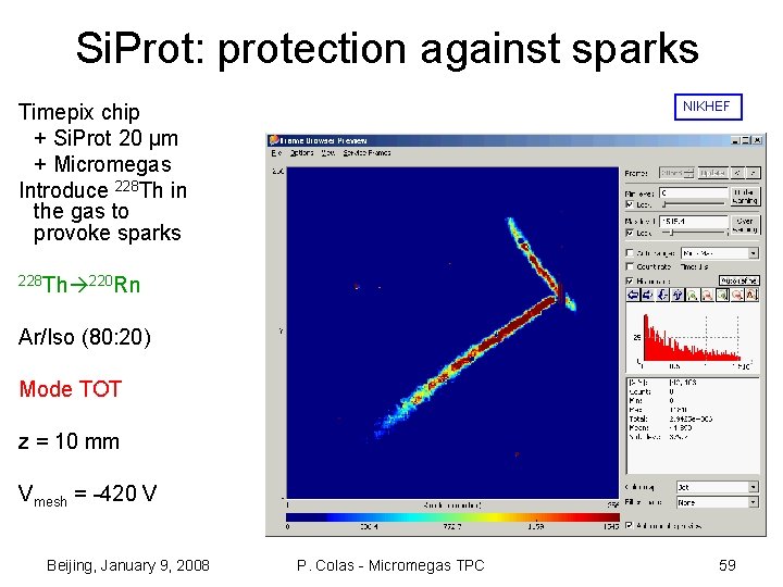 Si. Prot: protection against sparks NIKHEF Timepix chip + Si. Prot 20 μm +