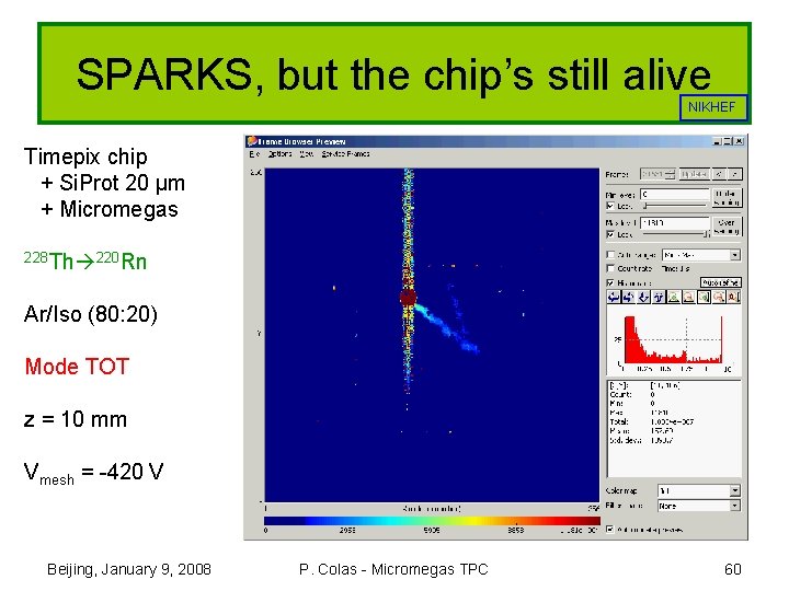 SPARKS, but the chip’s still alive NIKHEF Timepix chip + Si. Prot 20 μm