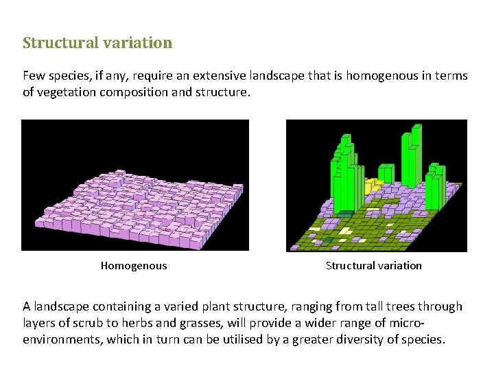 Structural variation Few species, if any, require an extensive landscape that is homogenous in