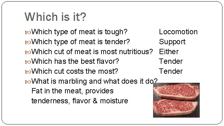 Which is it? Which type of meat is tough? Locomotion Which type of meat