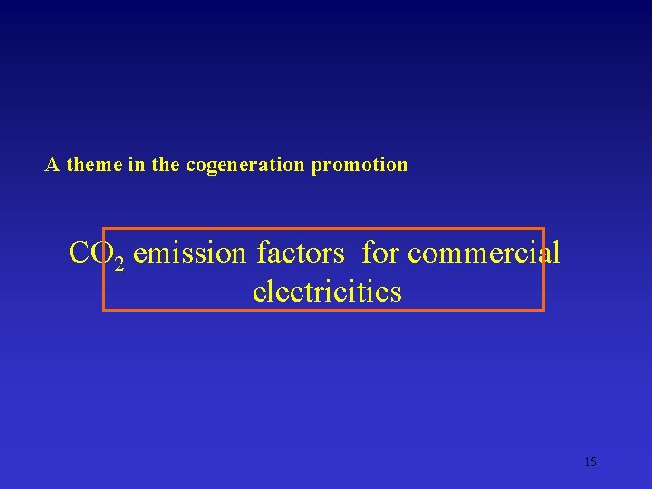 A theme in the cogeneration promotion CO 2 emission factors for commercial electricities 15