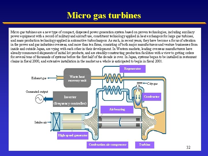 Micro gas turbines are a new type of compact, dispersed power generation system based