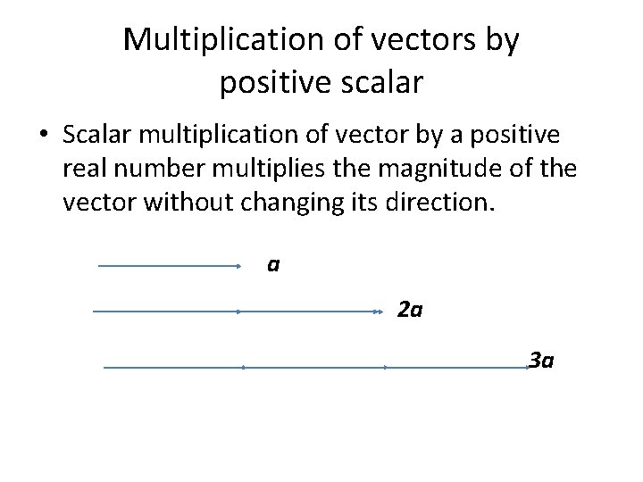 Multiplication of vectors by positive scalar • Scalar multiplication of vector by a positive