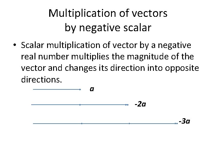 Multiplication of vectors by negative scalar • Scalar multiplication of vector by a negative