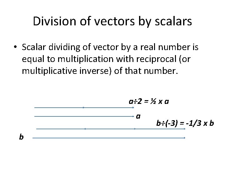 Division of vectors by scalars • Scalar dividing of vector by a real number