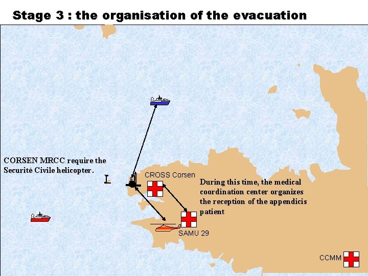 Stage 3 : the organisation of the evacuation CORSEN MRCC require the Securité Civile