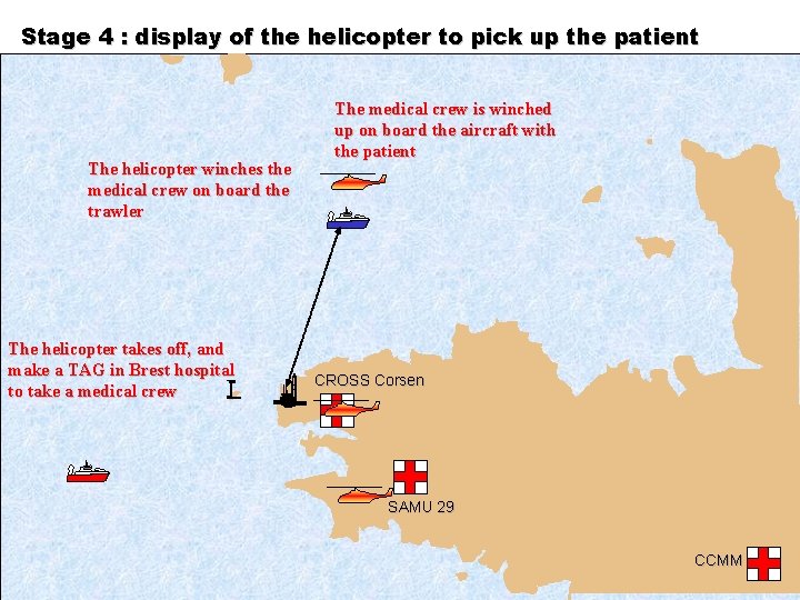 Stage 4 : display of the helicopter to pick up the patient The helicopter