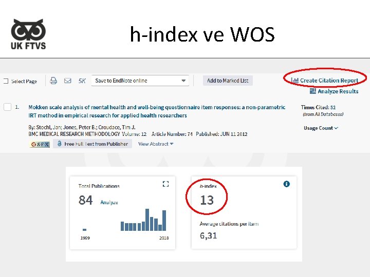 h-index ve WOS 