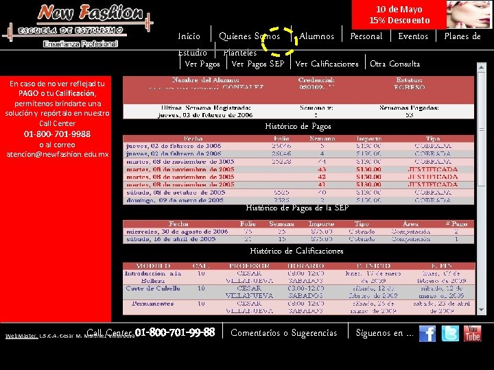 10 de Mayo 15% Descuento Inicio │ Quienes Somos │ Alumnos │ Personal │