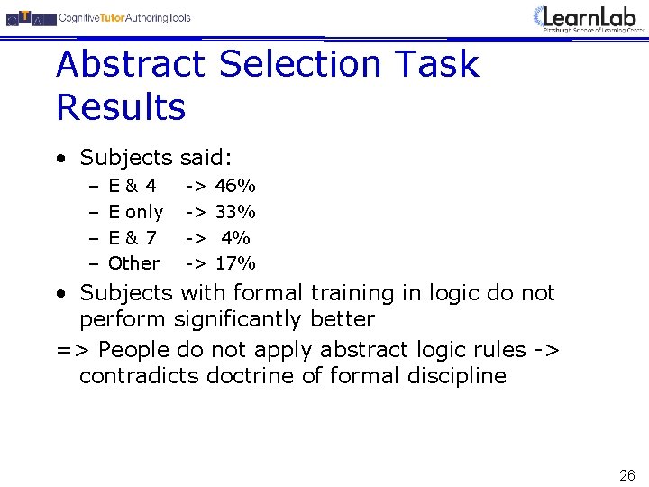 Abstract Selection Task Results • Subjects said: – – E&4 E only E&7 Other