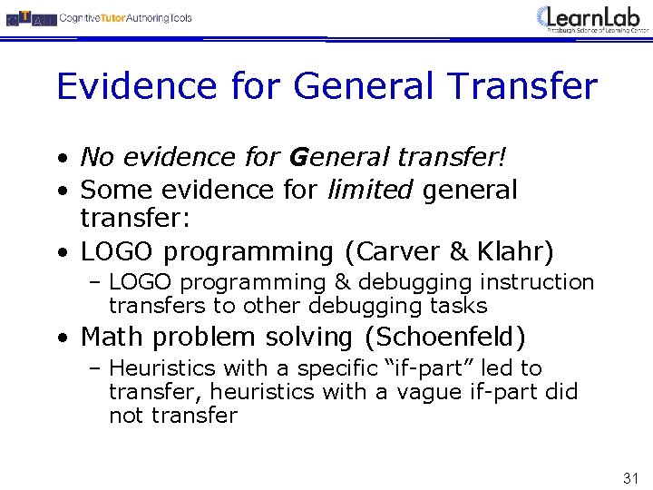 Evidence for General Transfer • No evidence for General transfer! • Some evidence for