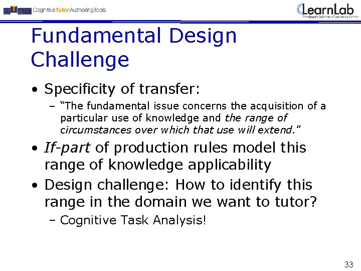 Fundamental Design Challenge • Specificity of transfer: – “The fundamental issue concerns the acquisition