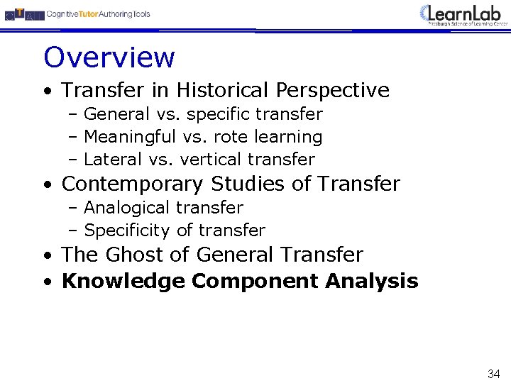 Overview • Transfer in Historical Perspective – General vs. specific transfer – Meaningful vs.