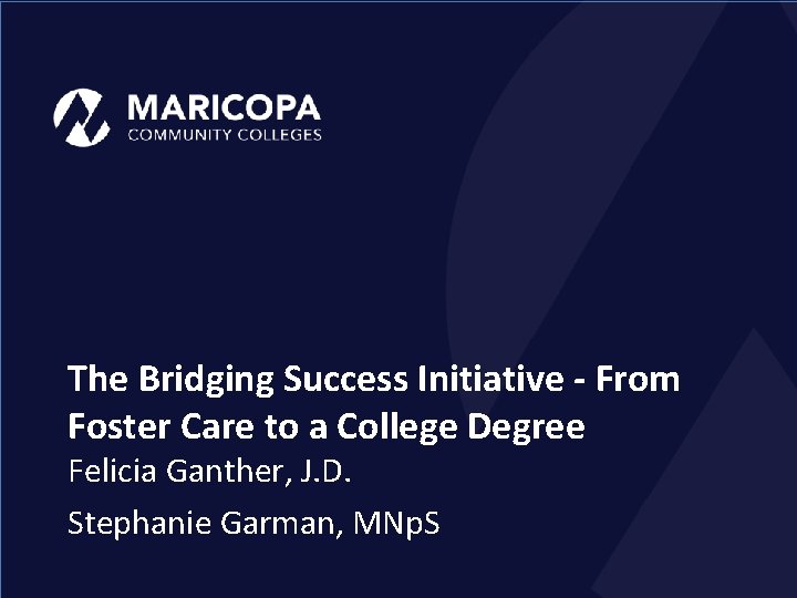 The Bridging Success Initiative - From Foster Care to a College Degree Felicia Ganther,