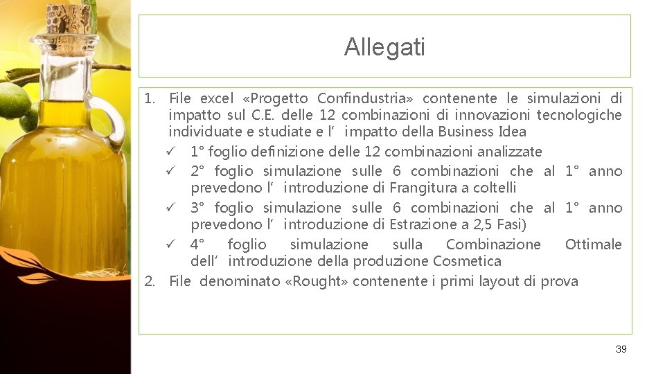 Allegati 1. File excel «Progetto Confindustria» contenente le simulazioni di impatto sul C. E.