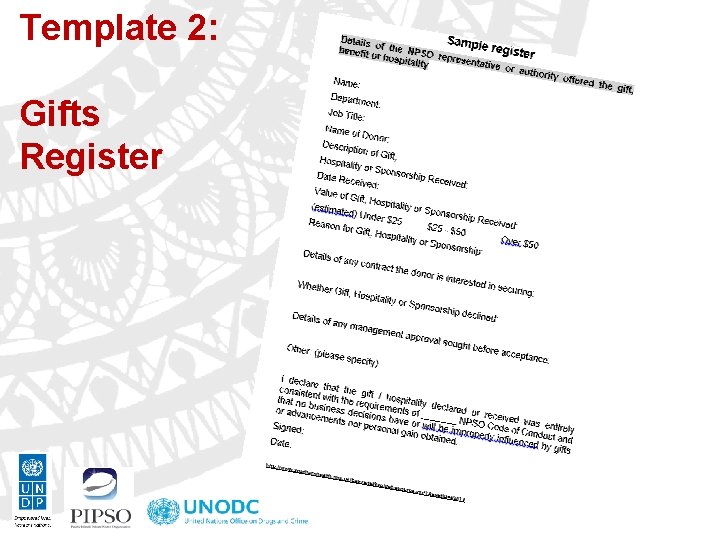 Template 2: Gifts Register Template 2: Gifts Register