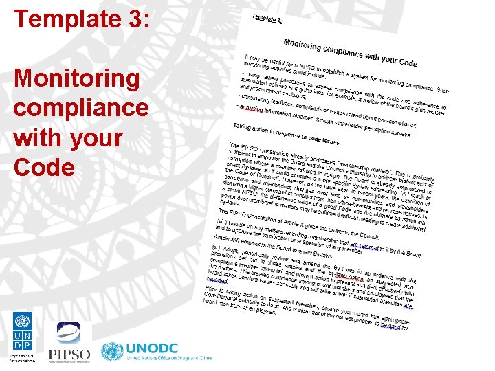 Template 3: Monitoring compliance with your Code Template 3: Monitoring compliance with your Code