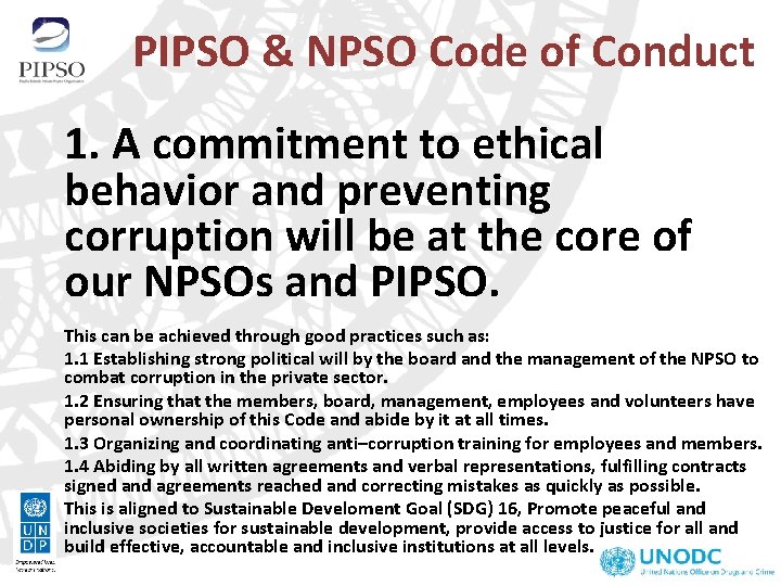 PIPSO & NPSO Code of Conduct 1. A commitment to ethical behavior and preventing PIPSO & NPSO Code of Conduct 1. A commitment to ethical behavior and preventing