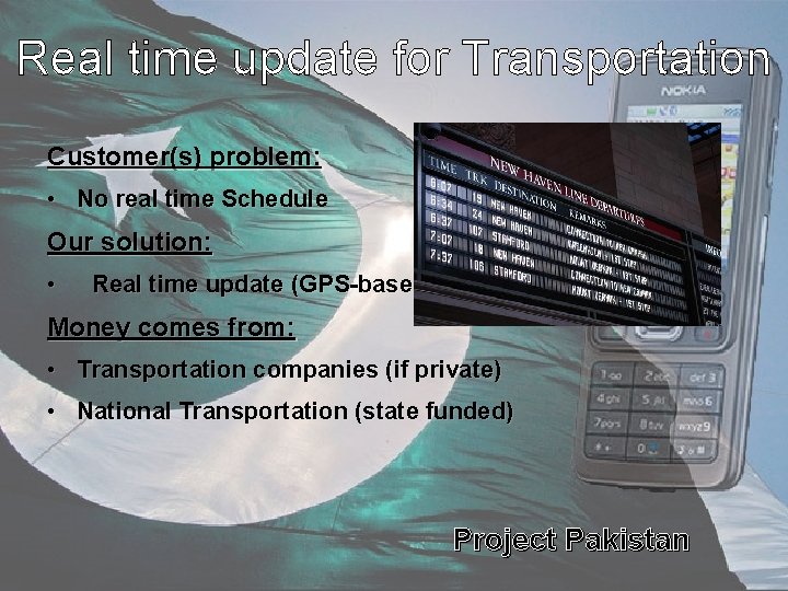 Real time update for Transportation Customer(s) problem: • No real time Schedule Our solution: