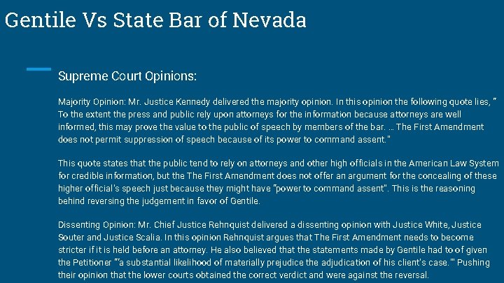 Gentile Vs State Bar of Nevada Supreme Court Opinions: Majority Opinion: Mr. Justice Kennedy Gentile Vs State Bar of Nevada Supreme Court Opinions: Majority Opinion: Mr. Justice Kennedy