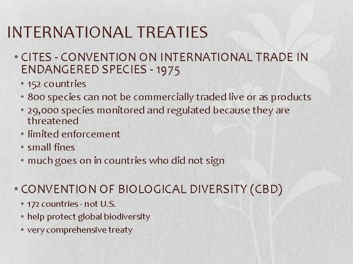 INTERNATIONAL TREATIES • CITES - CONVENTION ON INTERNATIONAL TRADE IN ENDANGERED SPECIES - 1975