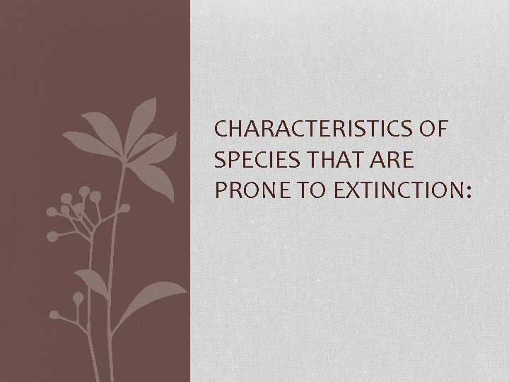 CHARACTERISTICS OF SPECIES THAT ARE PRONE TO EXTINCTION: 