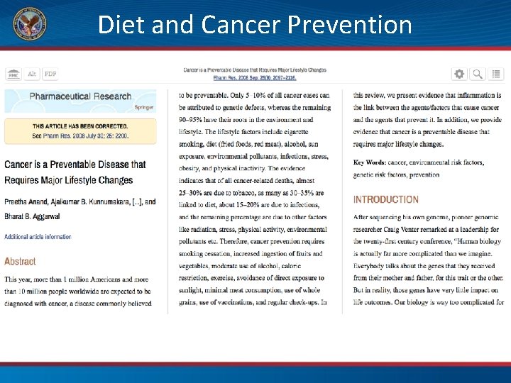 Diet and Cancer Prevention 
