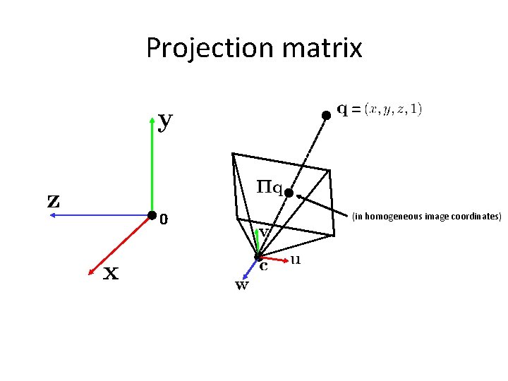 Projection matrix = 0 (in homogeneous image coordinates) Projection matrix = 0 (in homogeneous image coordinates)