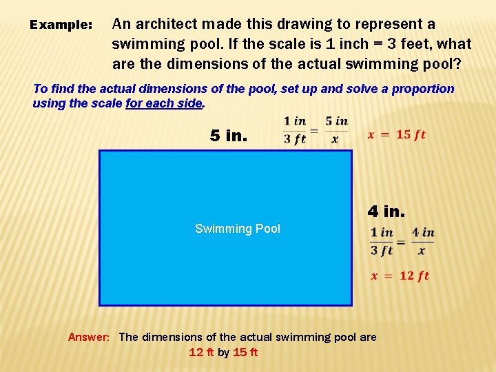 Example: An architect made this drawing to represent a swimming pool. If the scale
