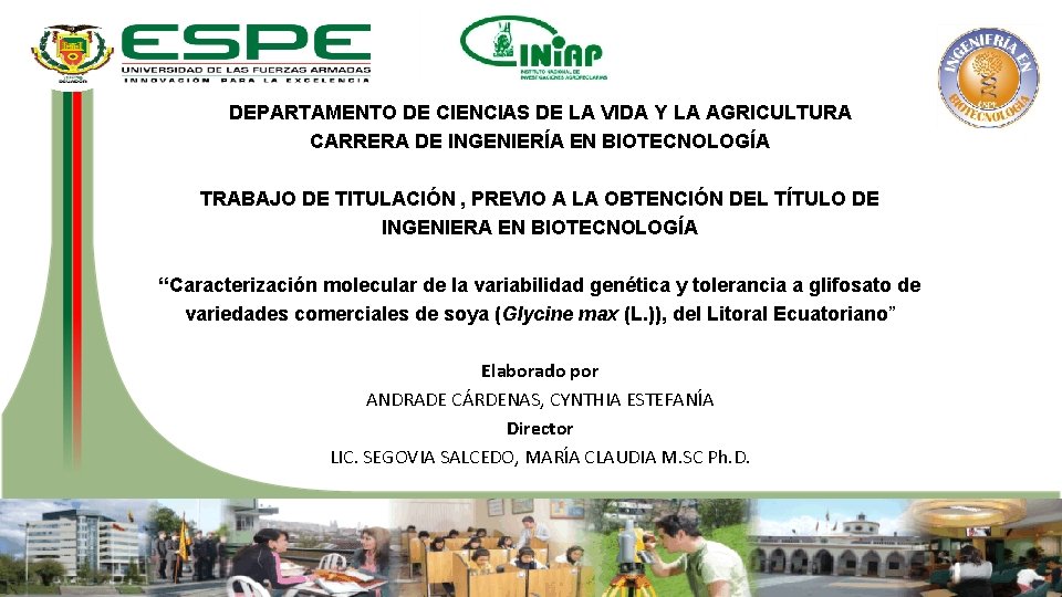 DEPARTAMENTO DE CIENCIAS DE LA VIDA Y LA AGRICULTURA CARRERA DE INGENIERÍA EN BIOTECNOLOGÍA