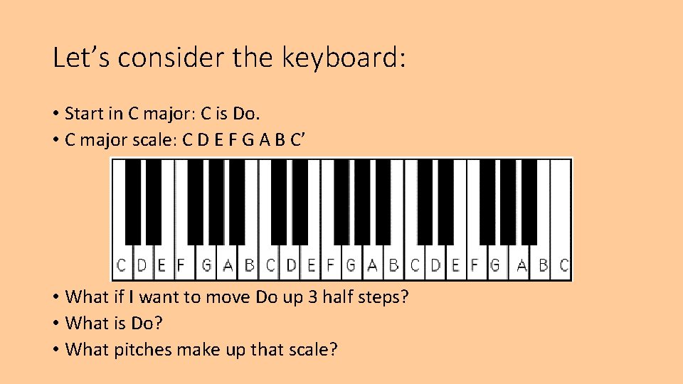 Let’s consider the keyboard: • Start in C major: C is Do. • C Let’s consider the keyboard: • Start in C major: C is Do. • C