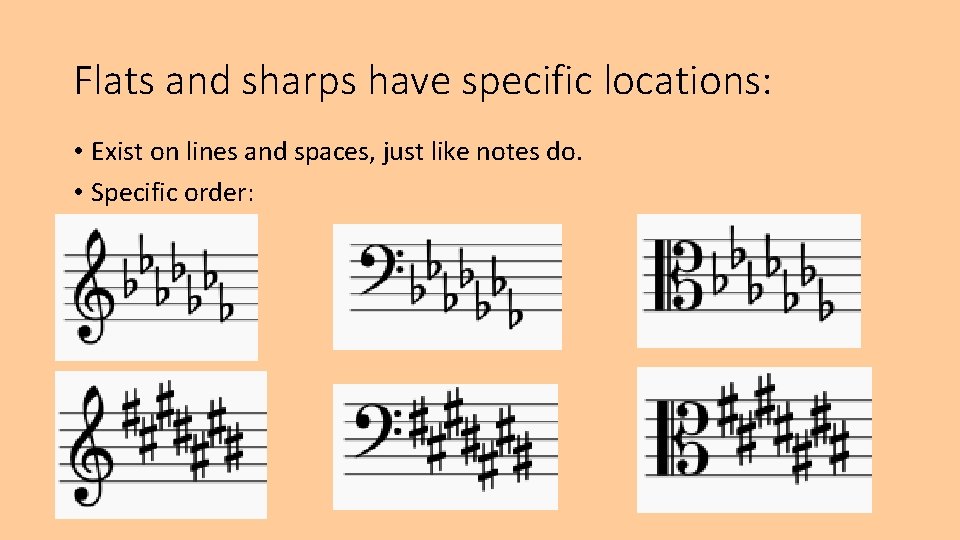 Flats and sharps have specific locations: • Exist on lines and spaces, just like Flats and sharps have specific locations: • Exist on lines and spaces, just like