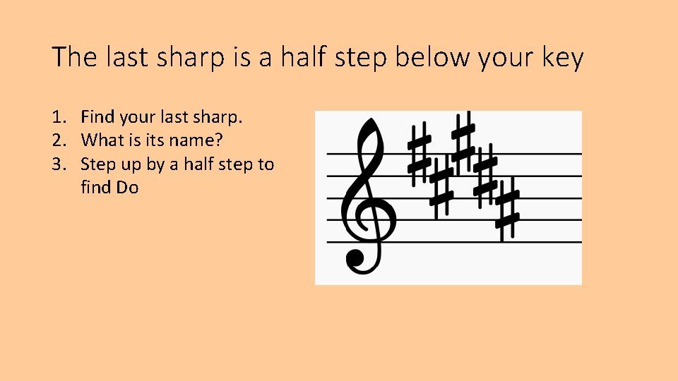 The last sharp is a half step below your key 1. Find your last The last sharp is a half step below your key 1. Find your last