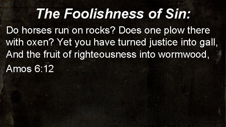 The Foolishness of Sin: Do horses run on rocks? Does one plow there with