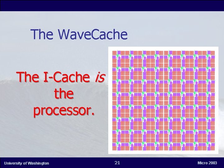 The Wave. Cache The I-Cache is the processor. University of Washington 21 Micro 2003