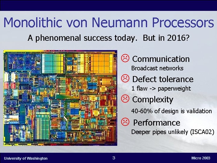 Monolithic von Neumann Processors A phenomenal success today. But in 2016? Communication Broadcast networks