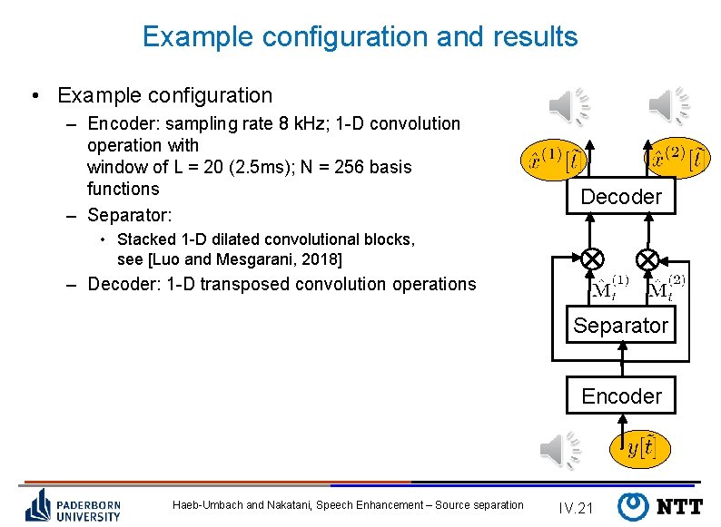 Example configuration and results • Example configuration – Encoder: sampling rate 8 k. Hz;